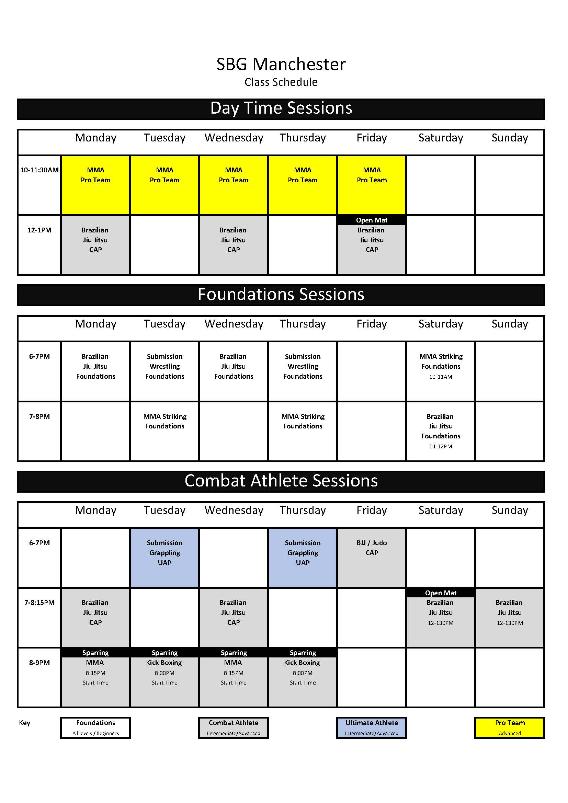 SBG Manchester Class Timetable